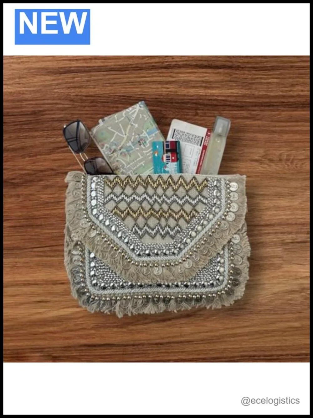 Handcrafted Boho Beaded Clutch Crossbody Bag with Fringe